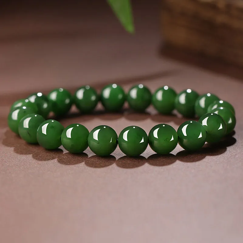 Chinese Classic Minimalist Design Xinjiang Hetian Jade Green Jade Beaded Bracelet