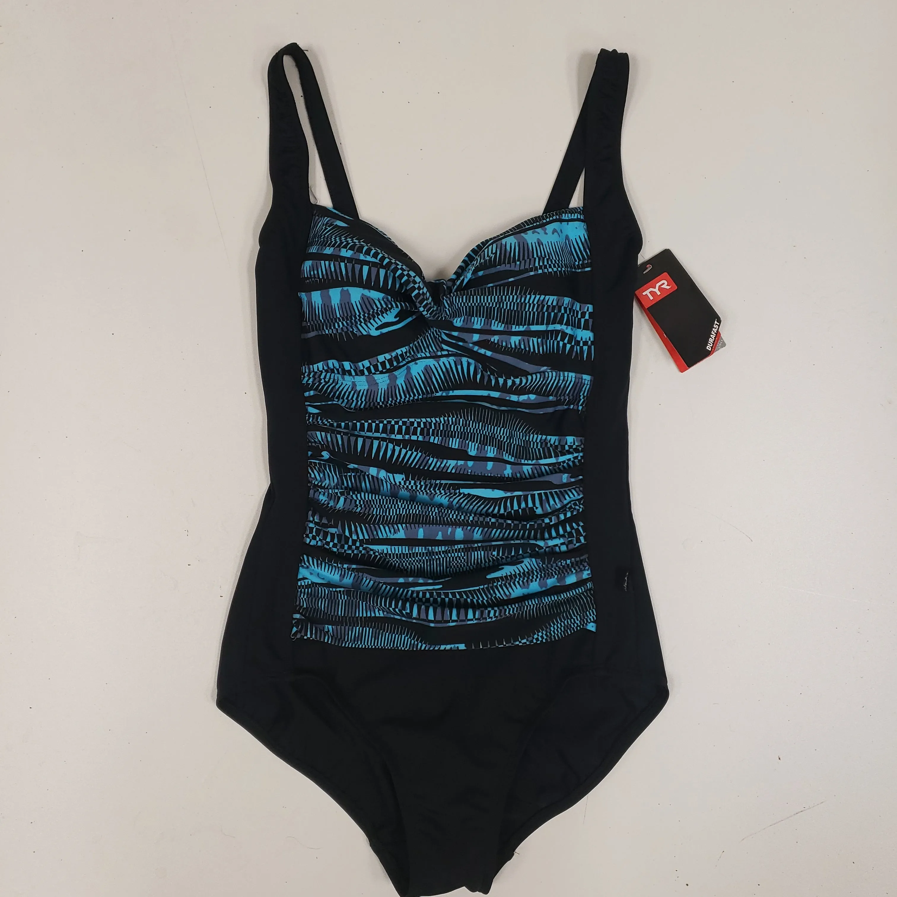 Chlorine Resistant TYR One Piece Black/ Blue Patterned  Size 6