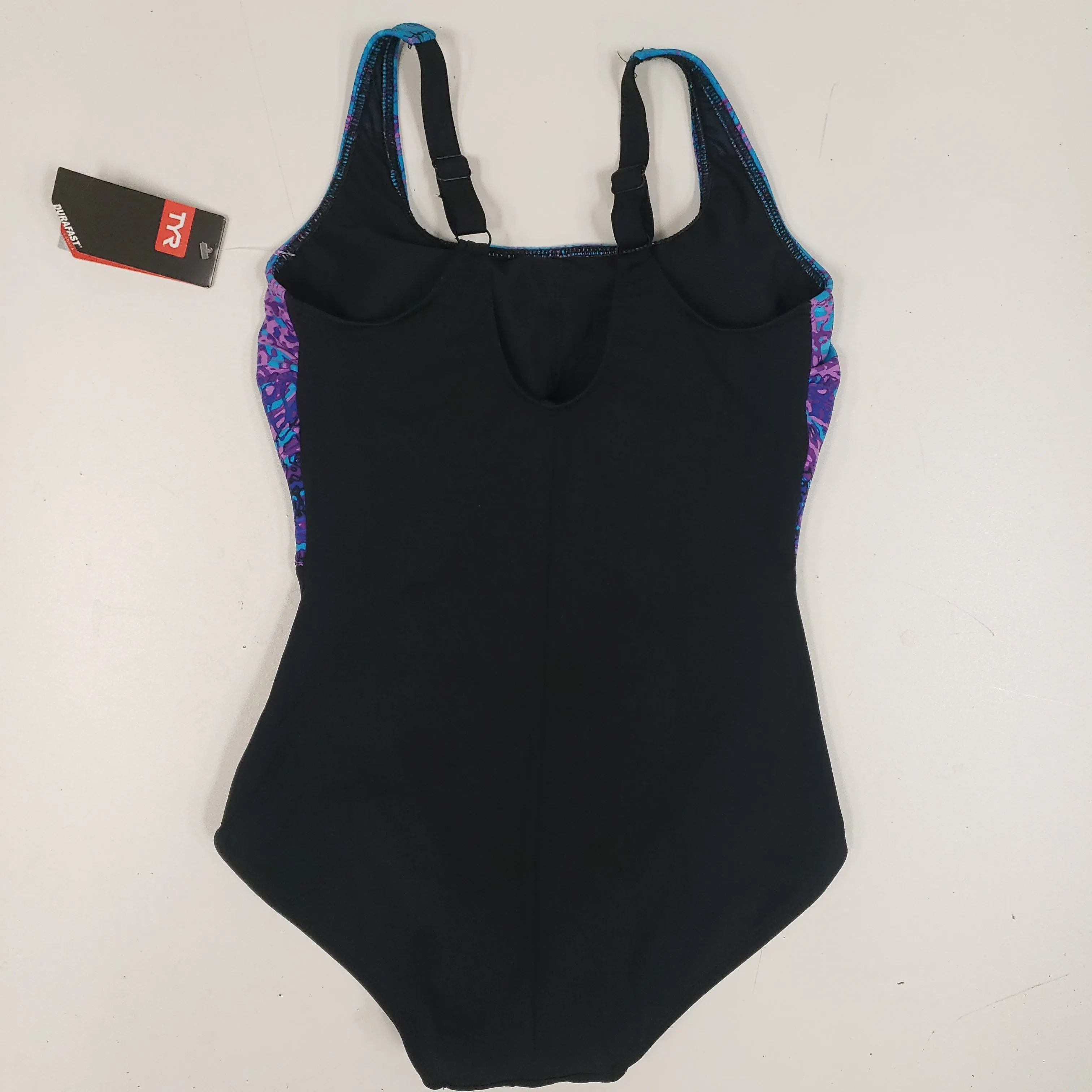 Chlorine Resistant TYR One Piece Black/ Purple Pattern  Size 6