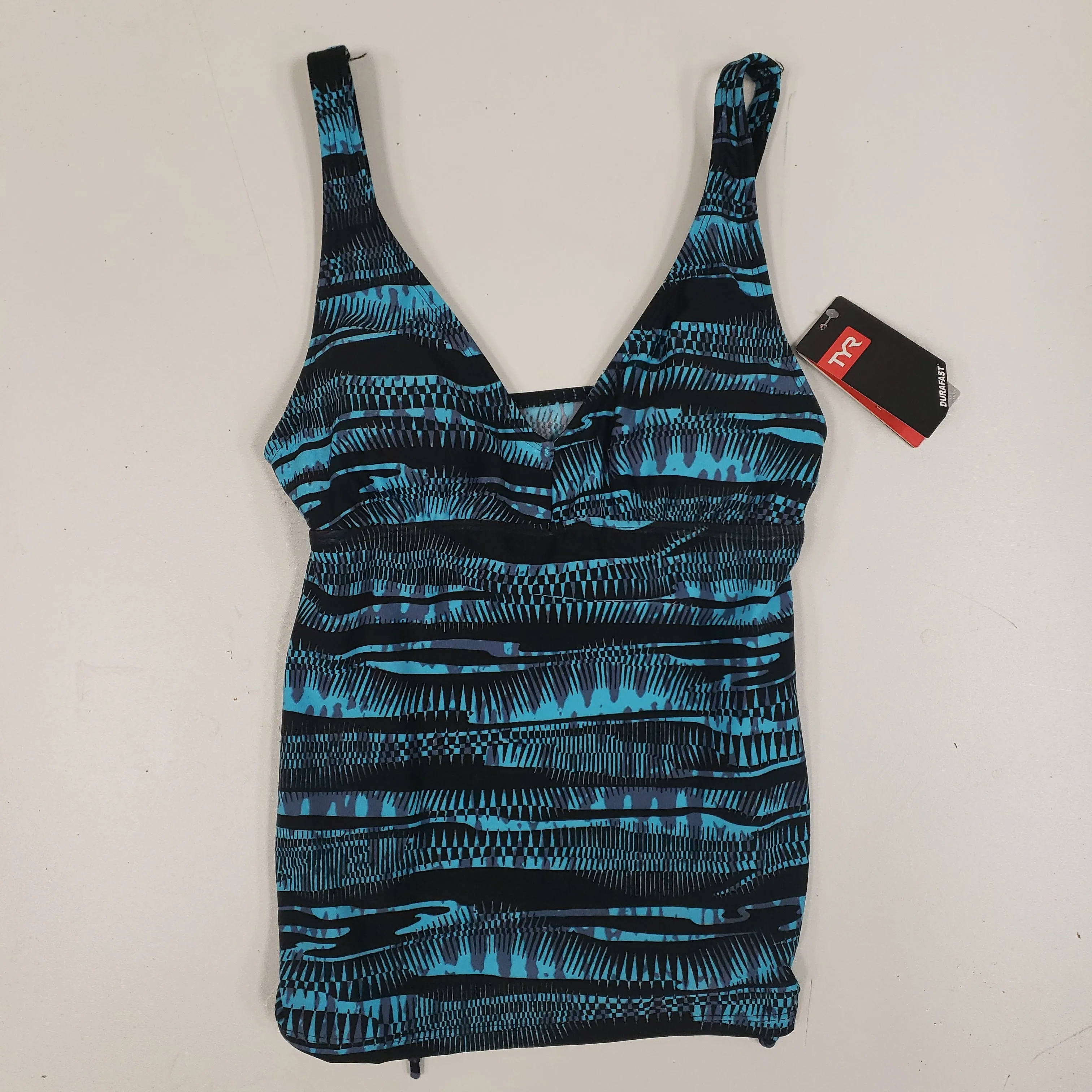 Chlorine Resistant TYR Tankini Top Only Black/ Blue Patterned  Size 6