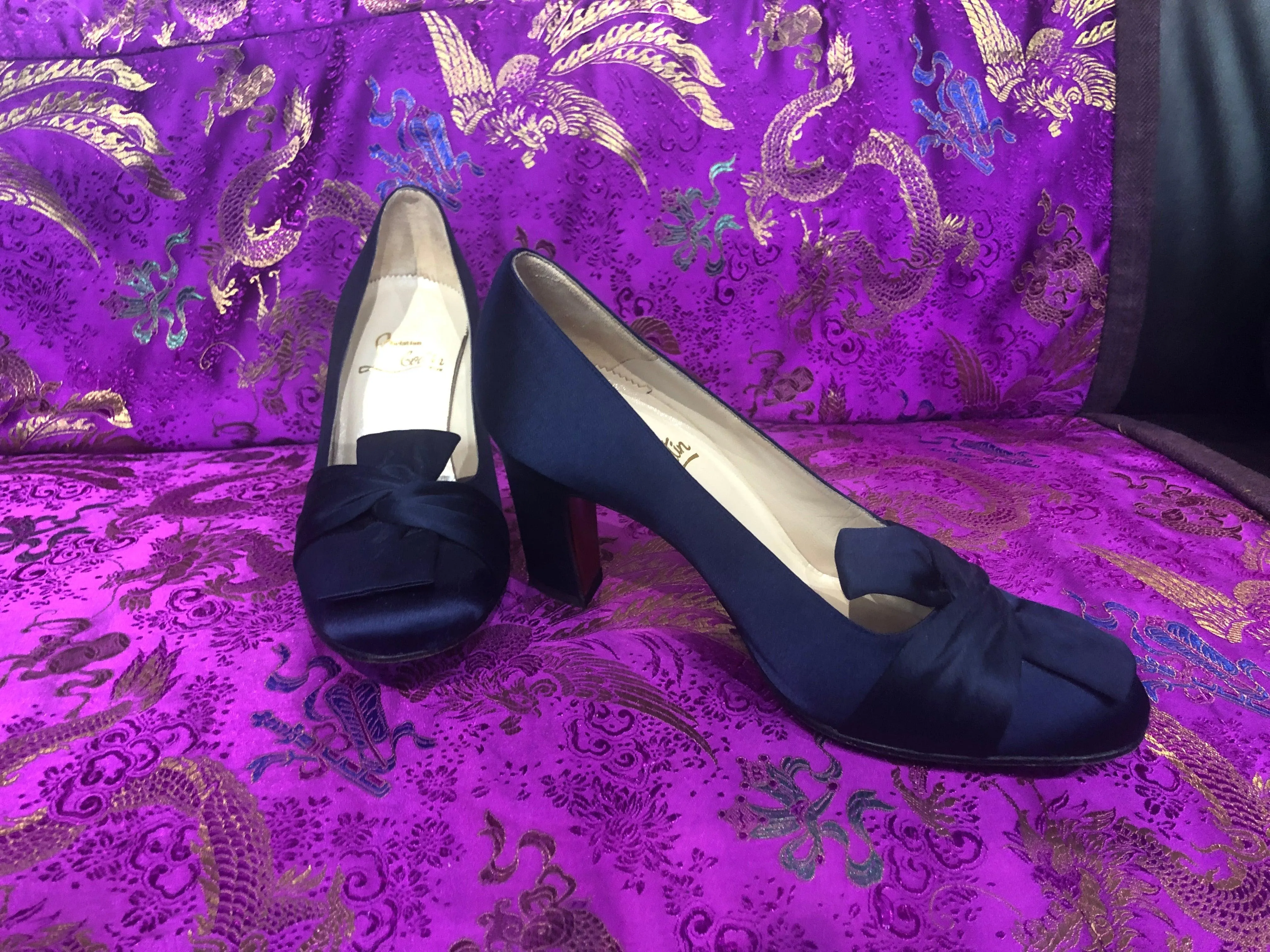 Christian Louboutin navy satin shoes size 36.5