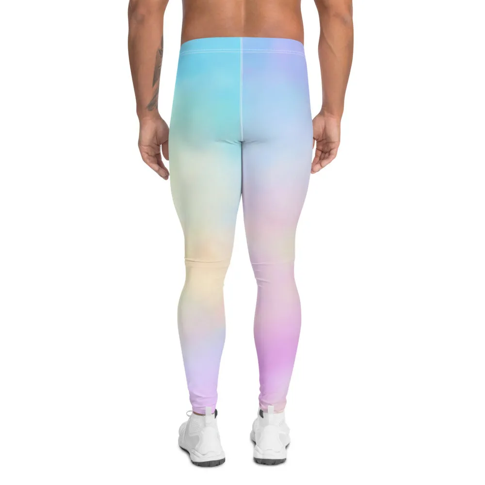 Colorful Pastel Men's Leggings, Light Pink Blue Meggings Best Men Tights -Made in USA/EU