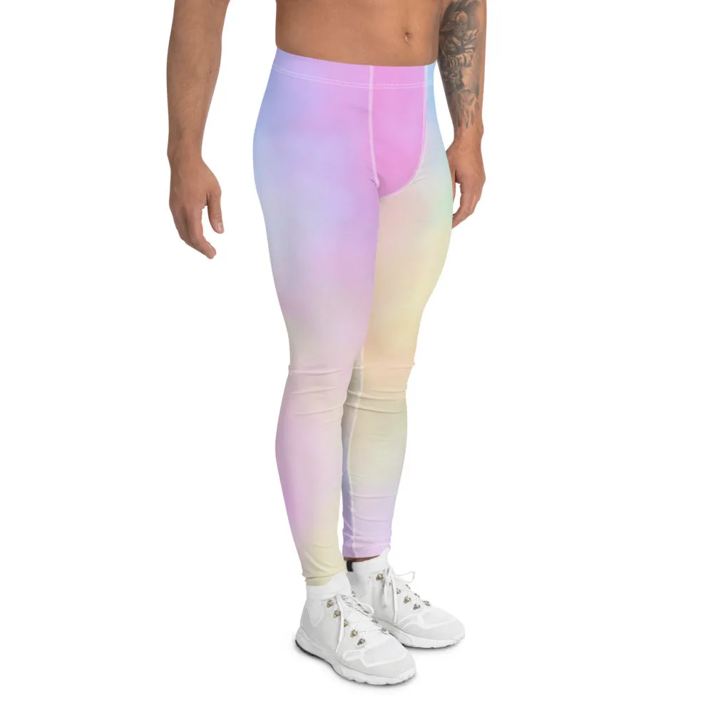 Colorful Pastel Men's Leggings, Light Pink Blue Meggings Best Men Tights -Made in USA/EU