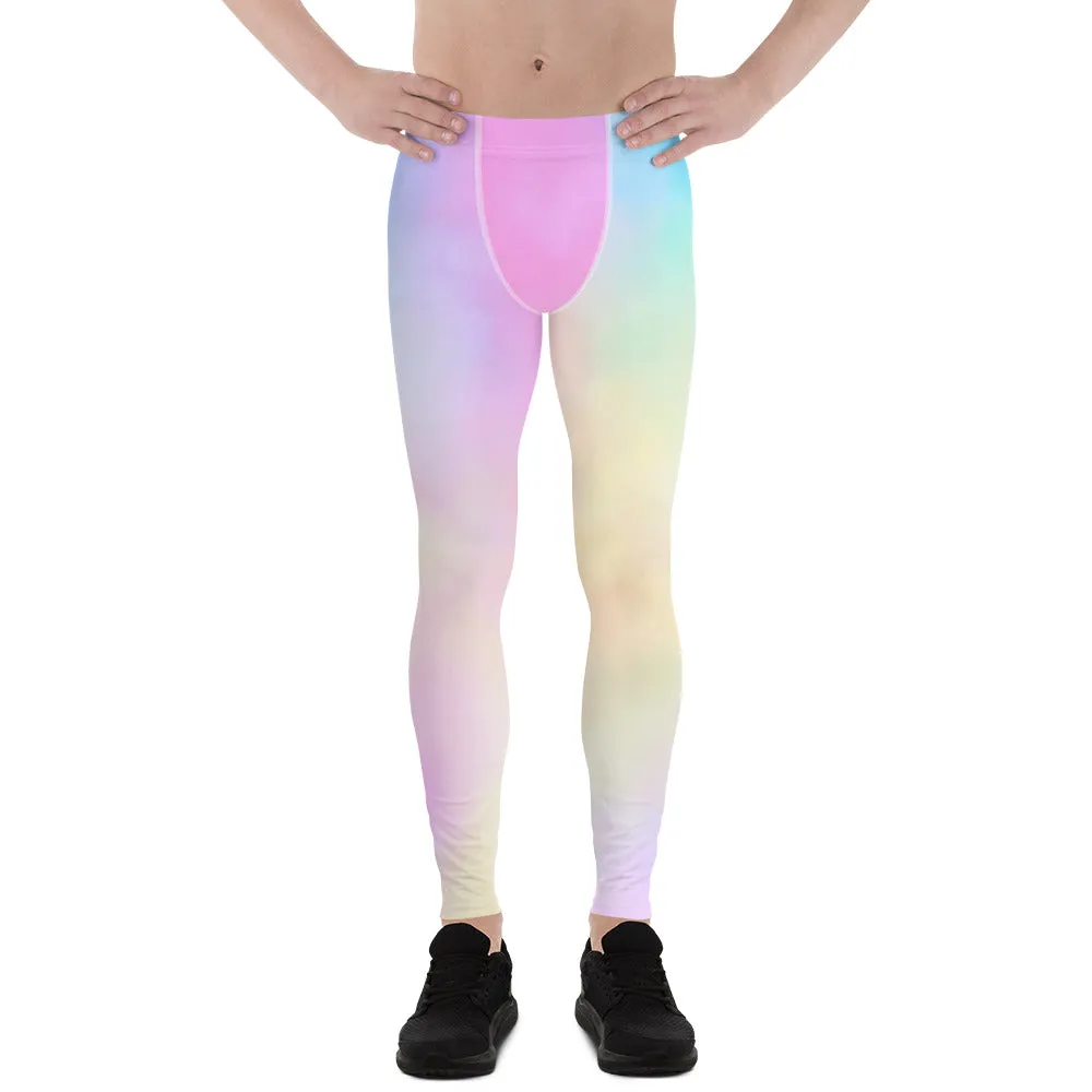 Colorful Pastel Men's Leggings, Light Pink Blue Meggings Best Men Tights -Made in USA/EU