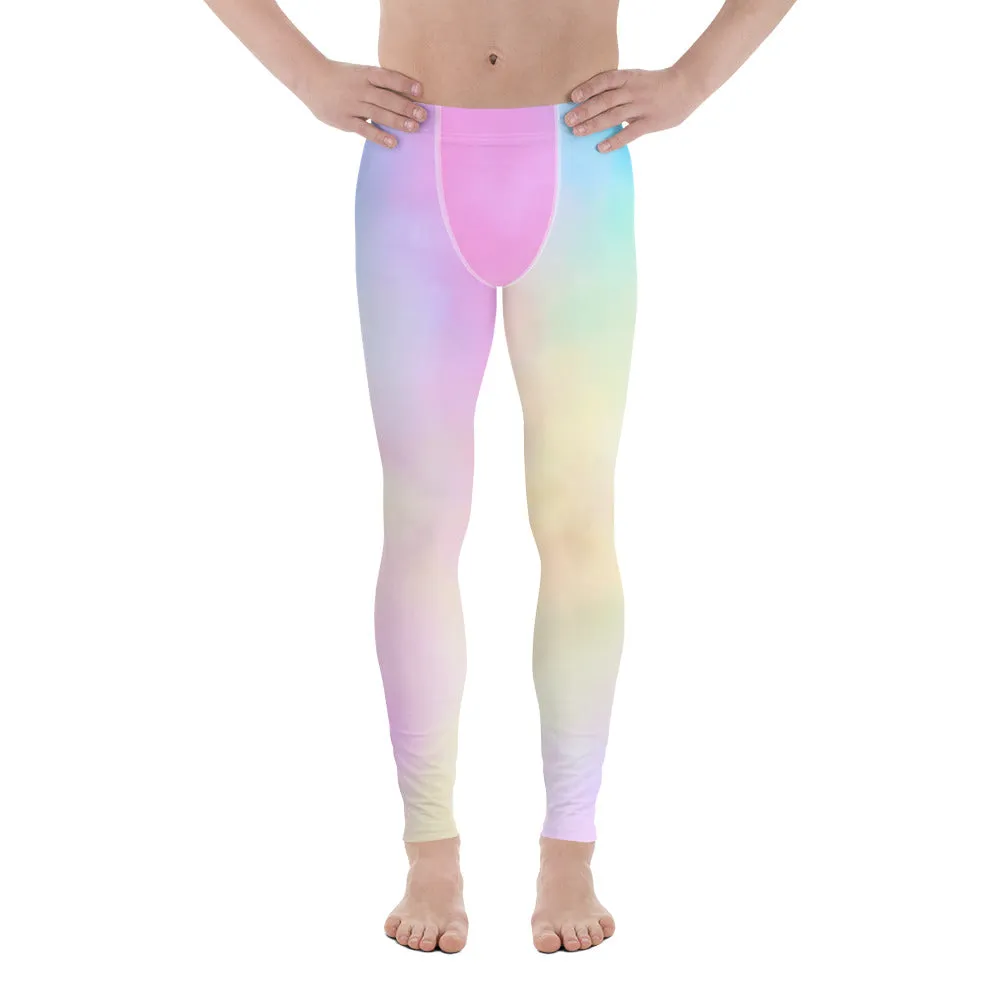 Colorful Pastel Men's Leggings, Light Pink Blue Meggings Best Men Tights -Made in USA/EU