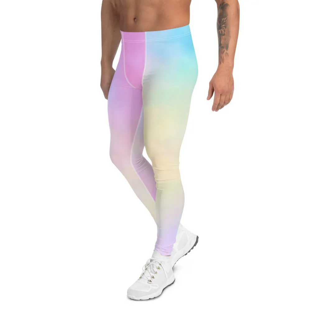 Colorful Pastel Men's Leggings, Light Pink Blue Meggings Best Men Tights -Made in USA/EU