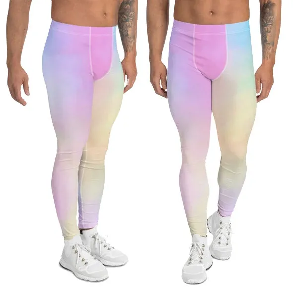 Colorful Pastel Men's Leggings, Light Pink Blue Meggings Best Men Tights -Made in USA/EU