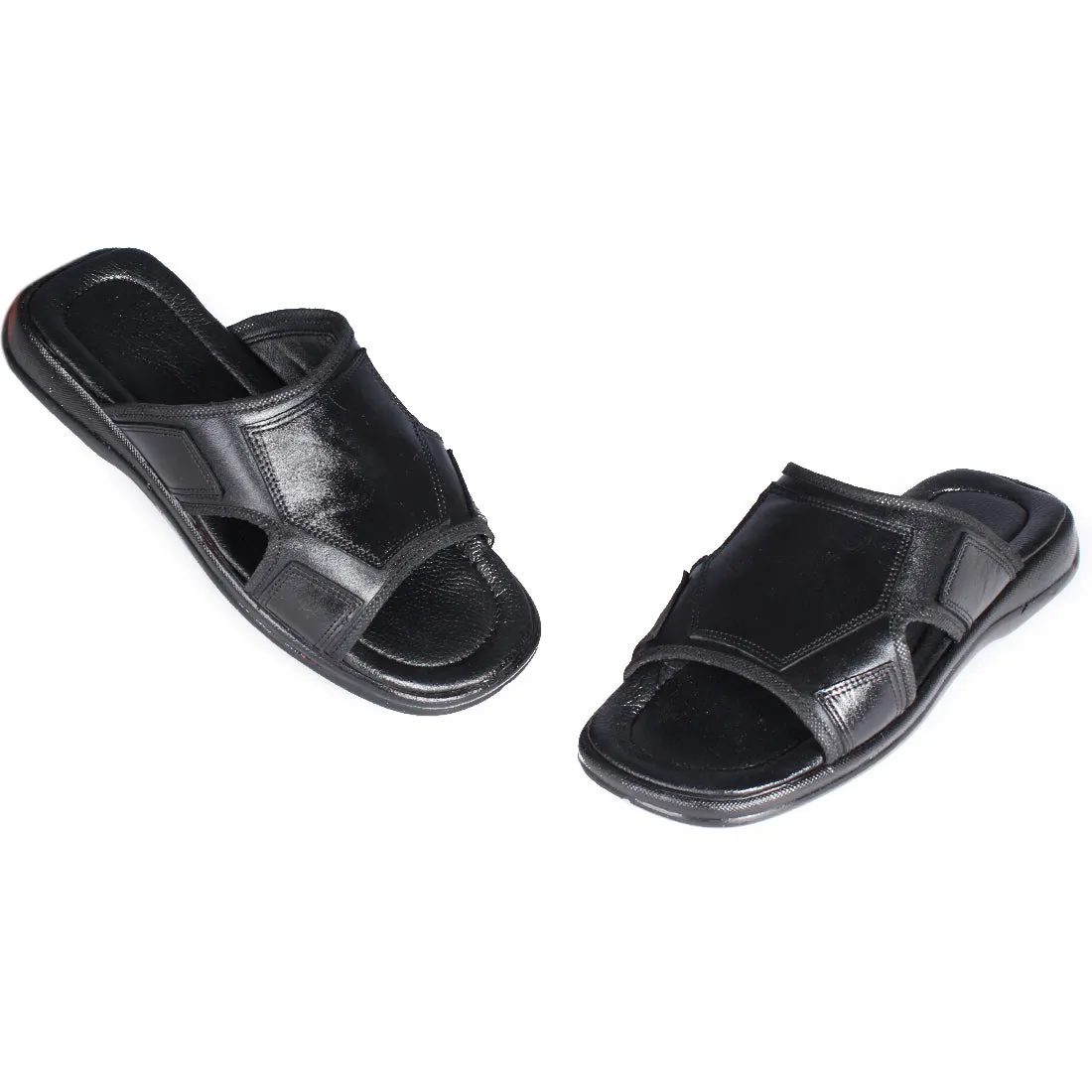 Comfort men Slides/ 100% genuine leather/ handmade/ black -6866