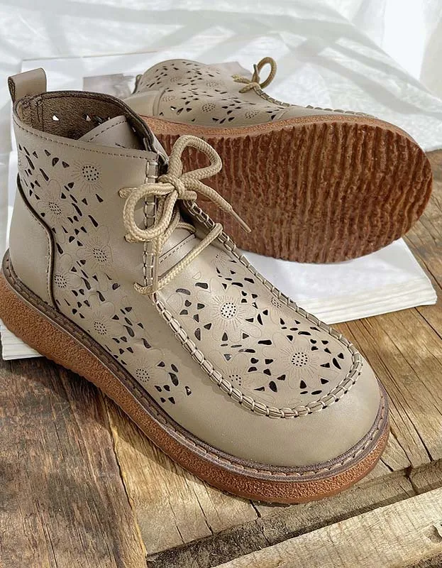 Comfortable Lace-up Hollow Retro Boots