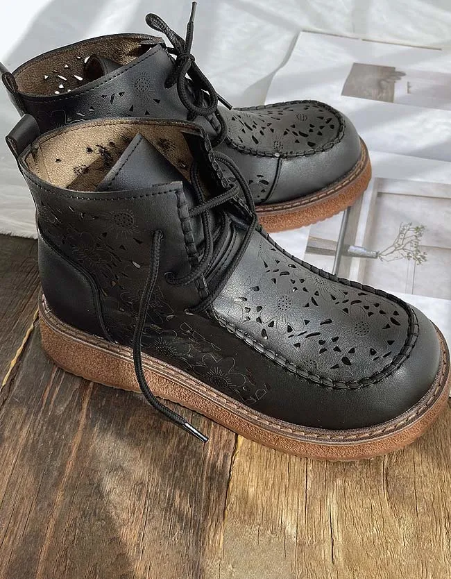 Comfortable Lace-up Hollow Retro Boots