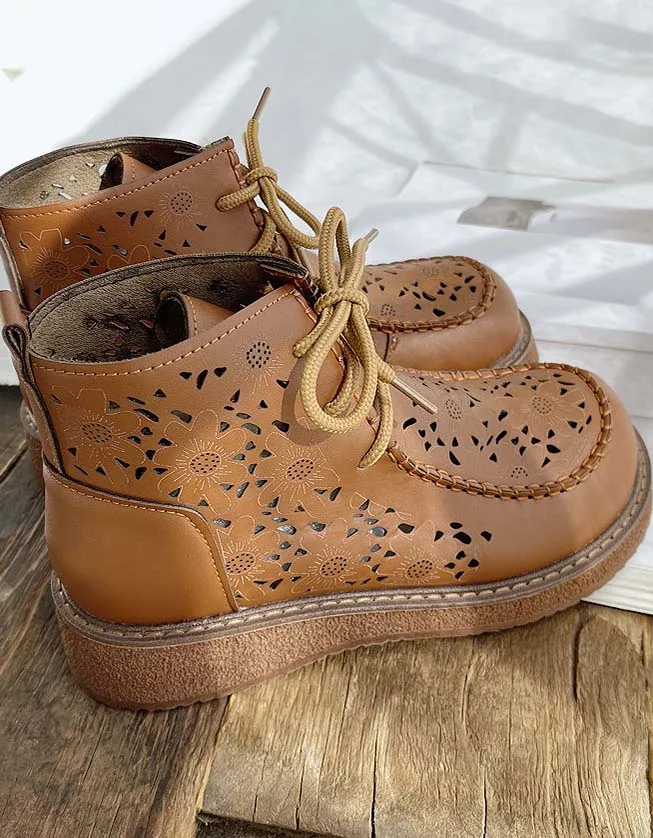 Comfortable Lace-up Hollow Retro Boots