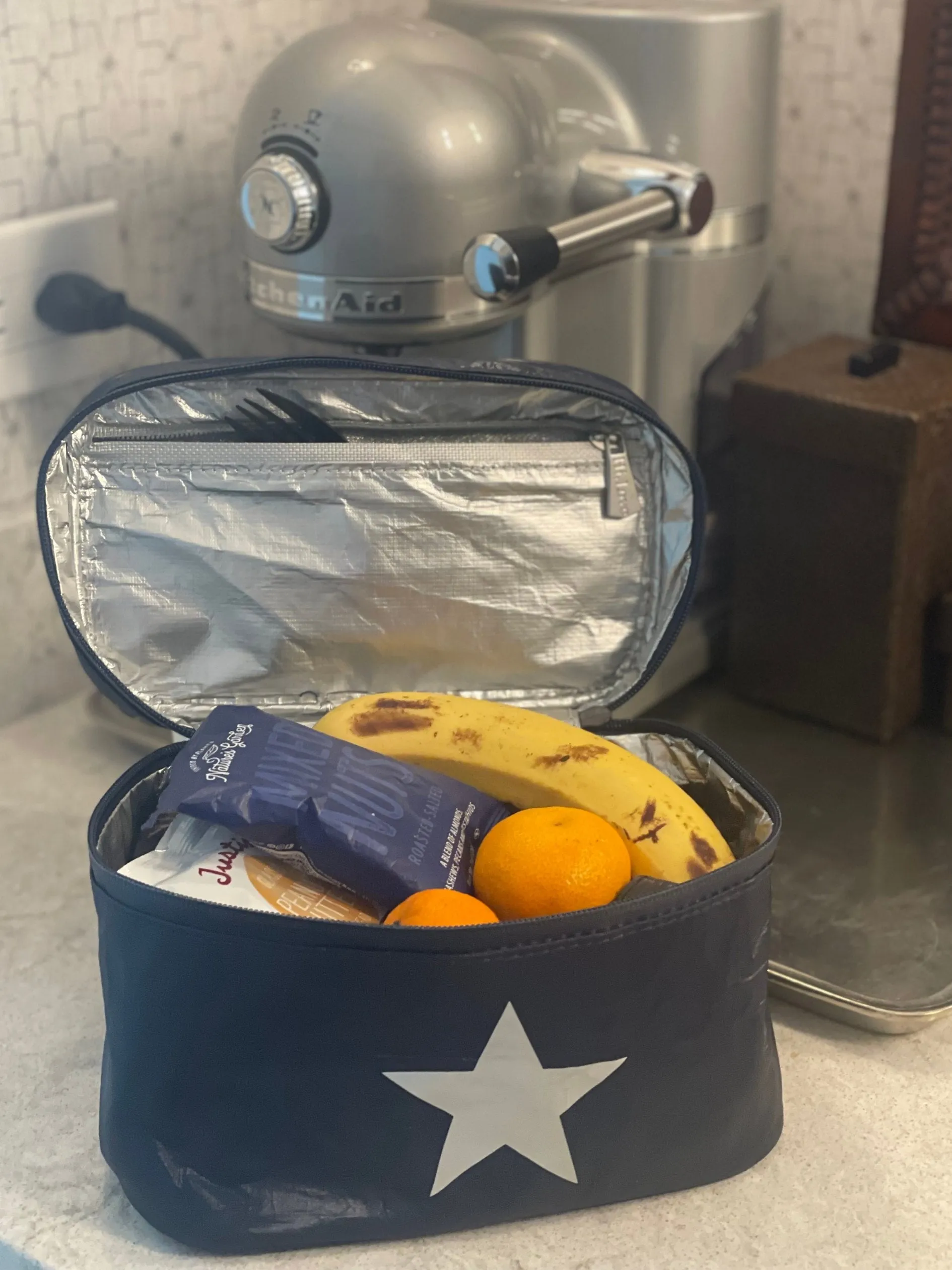 Cosmetic Case or Lunch Box in Shimmer Navy Blue with Silver Star