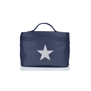 Cosmetic Case or Lunch Box in Shimmer Navy Blue with Silver Star