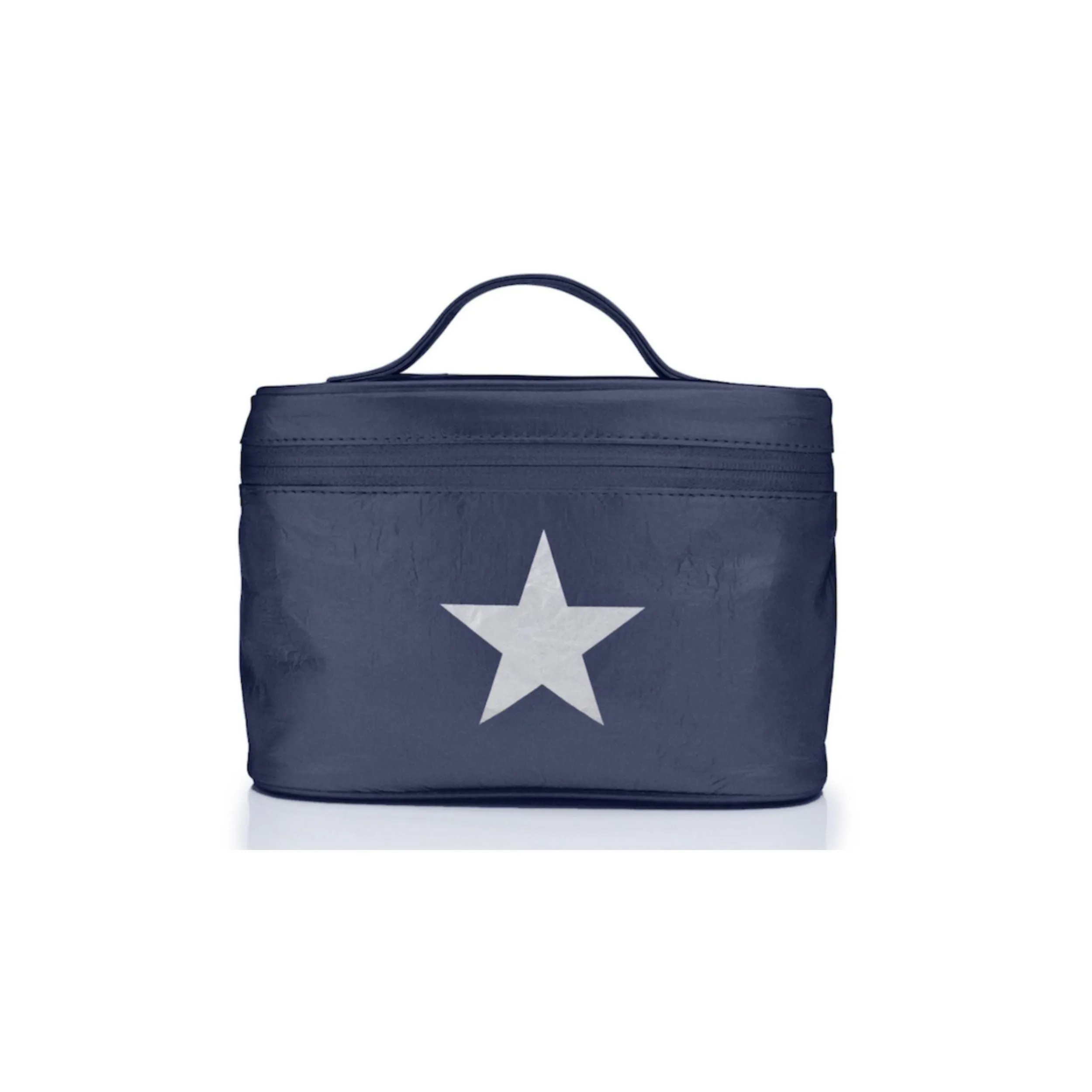 Cosmetic Case or Lunch Box in Shimmer Navy Blue with Silver Star