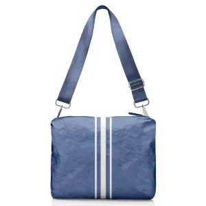 Crossbody Purse in Shimmer Navy Blue with White Stripes