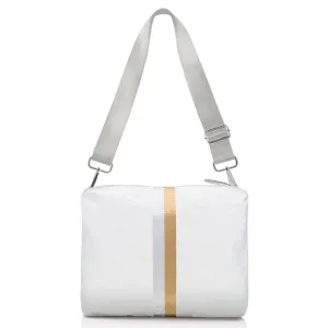 Crossbody Purse - Shimmer White with Gold & Silver Stripes