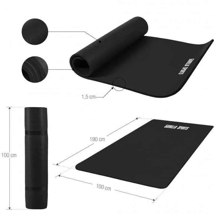 Deluxe NBR Yoga Mat XL Black 190x100x1.5cm