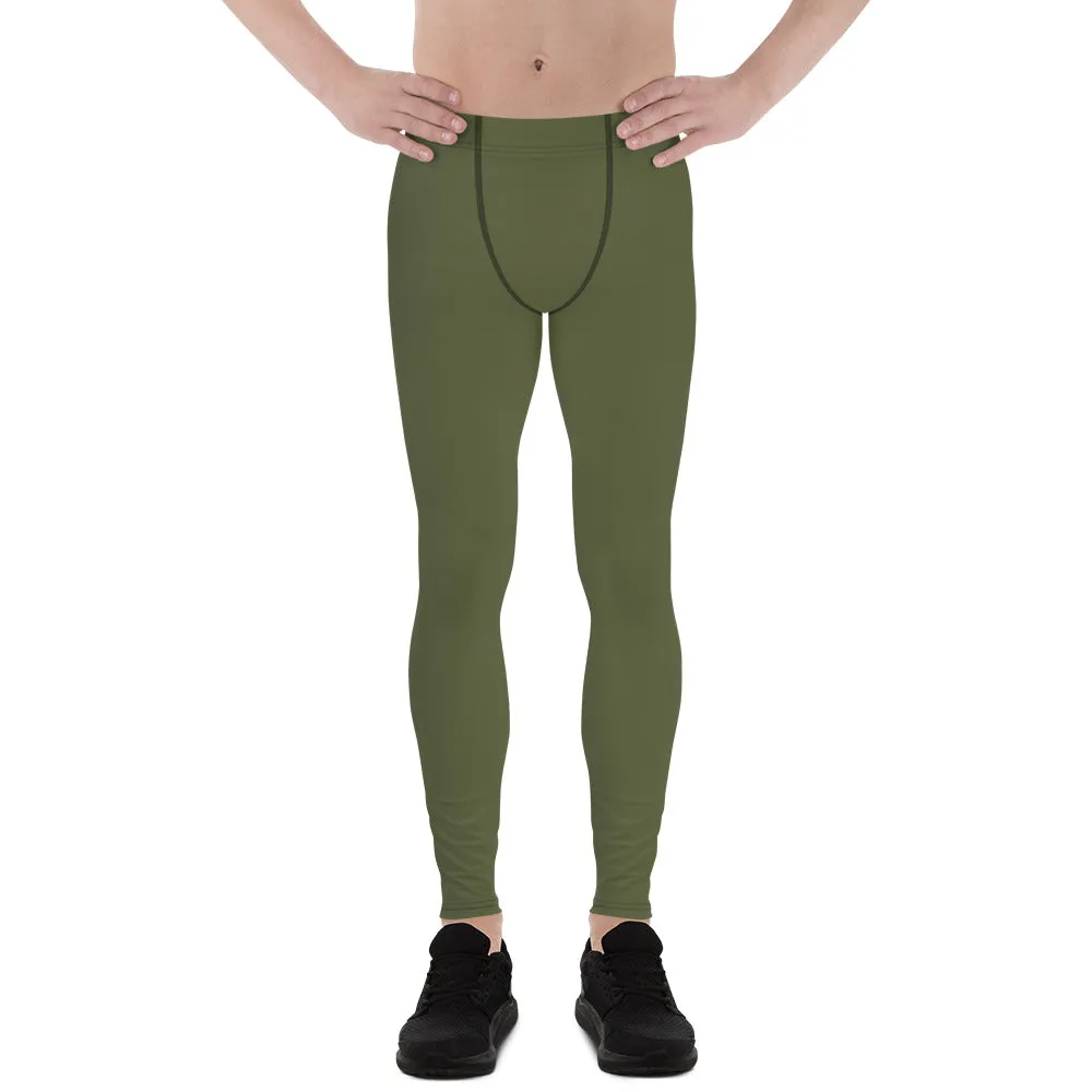 Dirty Green Color Men's Leggings, Solid Color Green Premium Designer Men's Tight Pants - Made in USA/EU/MX