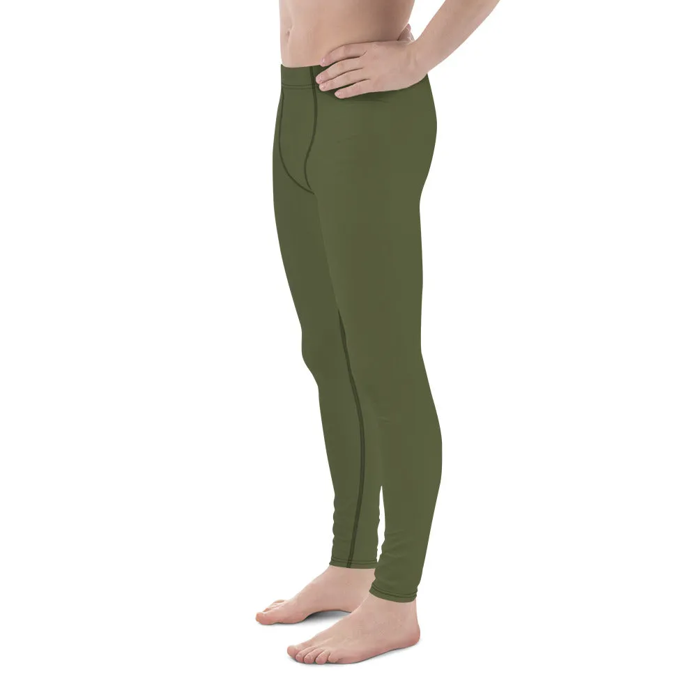 Dirty Green Color Men's Leggings, Solid Color Green Premium Designer Men's Tight Pants - Made in USA/EU/MX