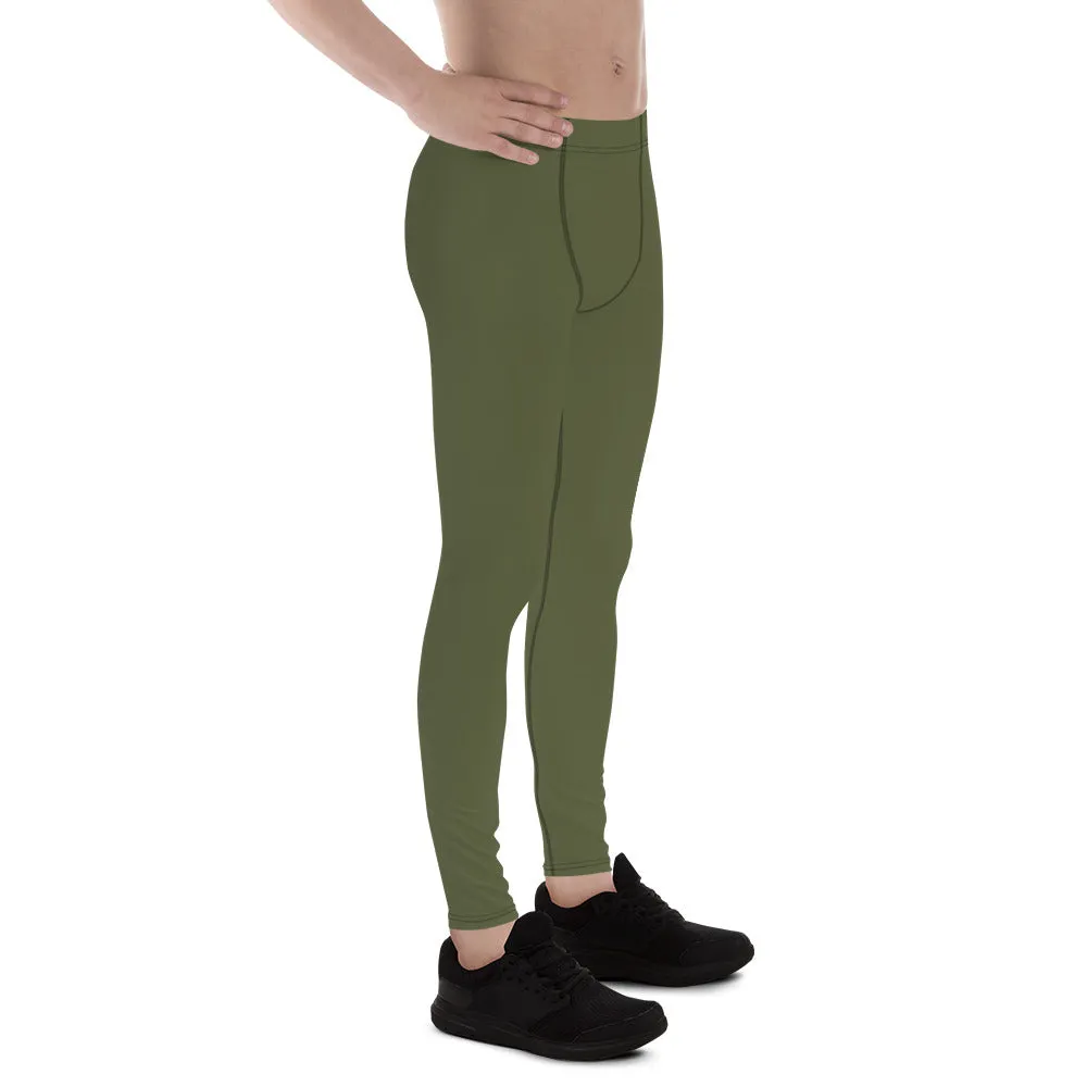 Dirty Green Color Men's Leggings, Solid Color Green Premium Designer Men's Tight Pants - Made in USA/EU/MX