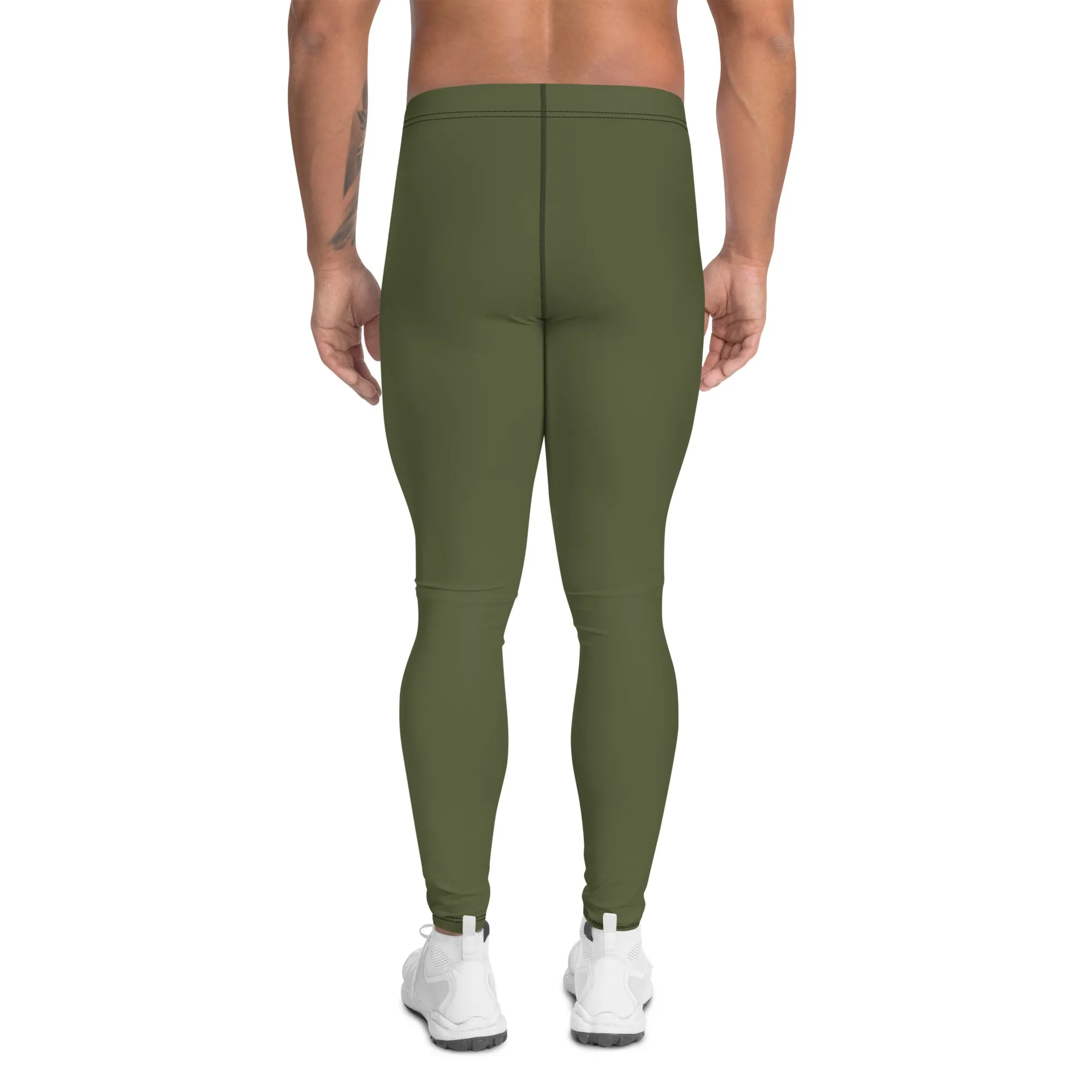 Dirty Green Color Men's Leggings, Solid Color Green Premium Designer Men's Tight Pants - Made in USA/EU/MX