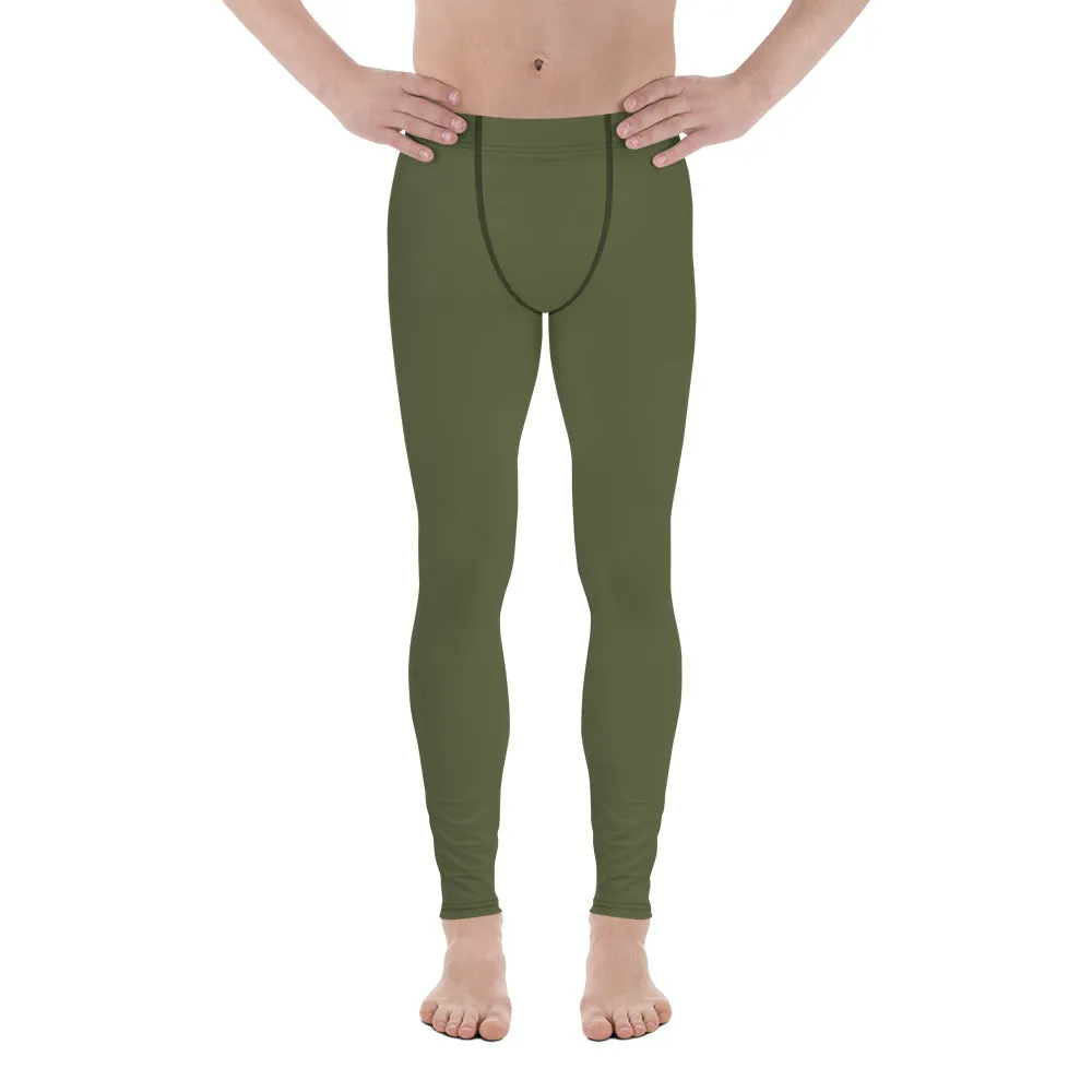 Dirty Green Color Men's Leggings, Solid Color Green Premium Designer Men's Tight Pants - Made in USA/EU/MX