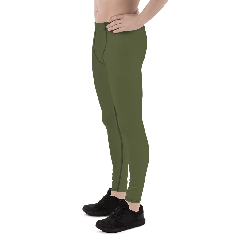 Dirty Green Color Men's Leggings, Solid Color Green Premium Designer Men's Tight Pants - Made in USA/EU/MX