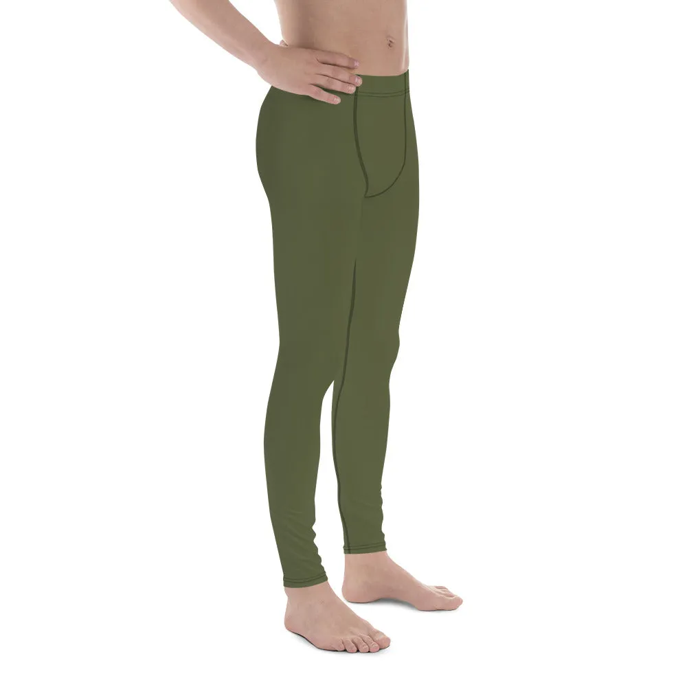 Dirty Green Color Men's Leggings, Solid Color Green Premium Designer Men's Tight Pants - Made in USA/EU/MX