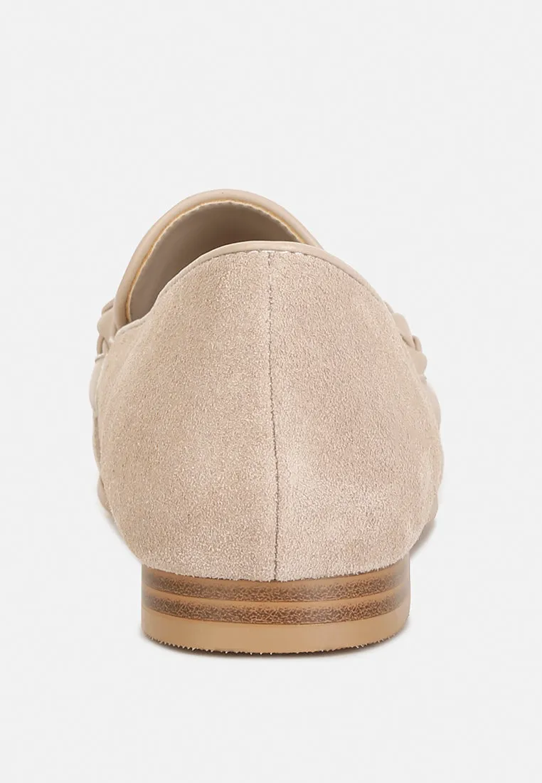 ECHO Suede Leather Braided Detail Loafers In Sand