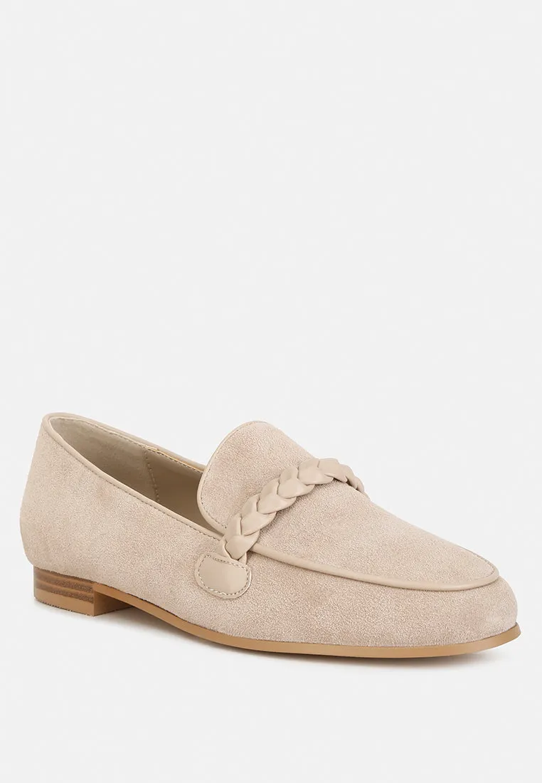 ECHO Suede Leather Braided Detail Loafers In Sand