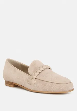 ECHO Suede Leather Braided Detail Loafers In Sand