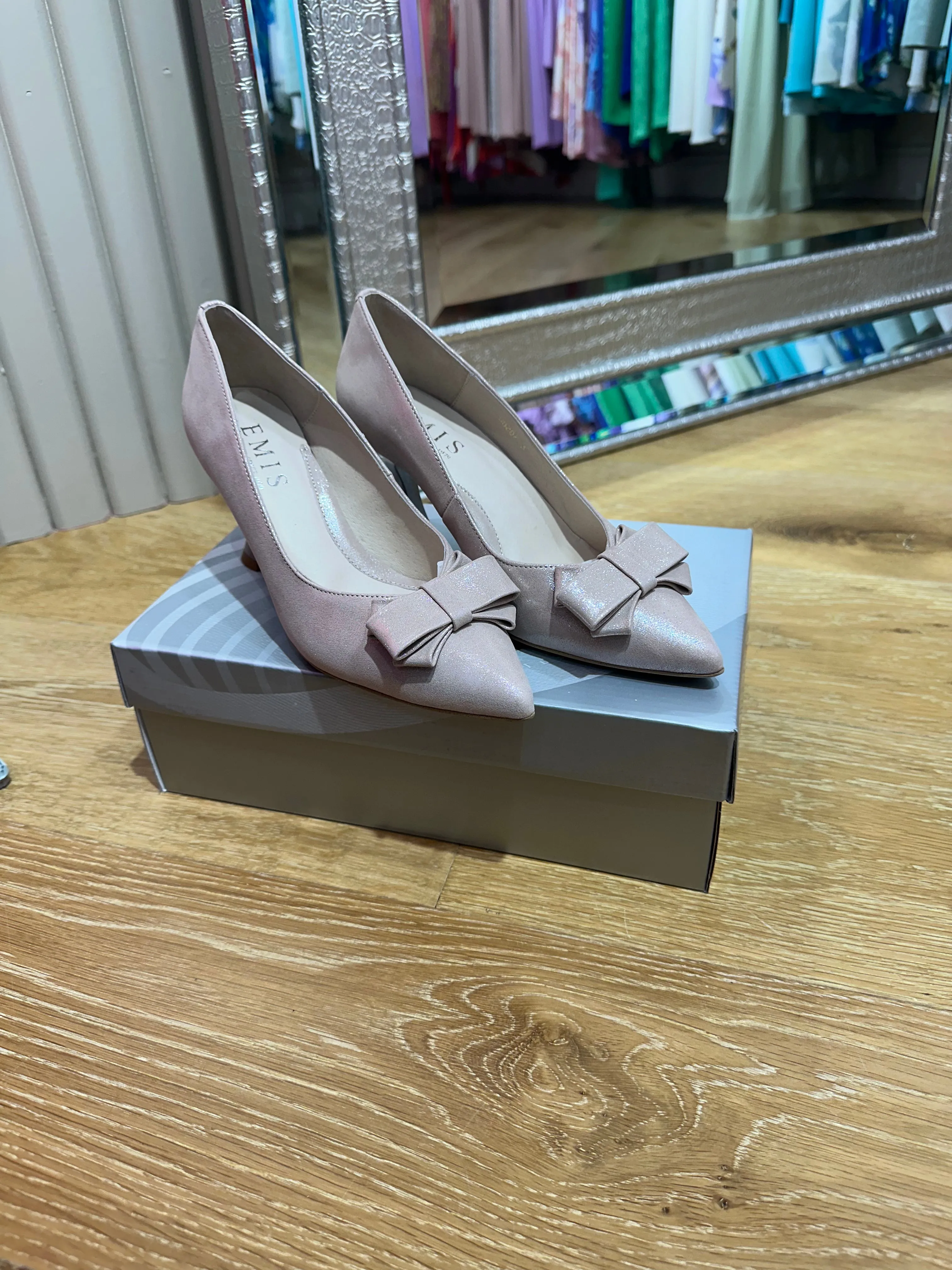 Emis Pink Shimmer Bow Low Court Shoe