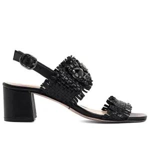 Fabrizia Crystal Embellished Woven Leather Block Heel