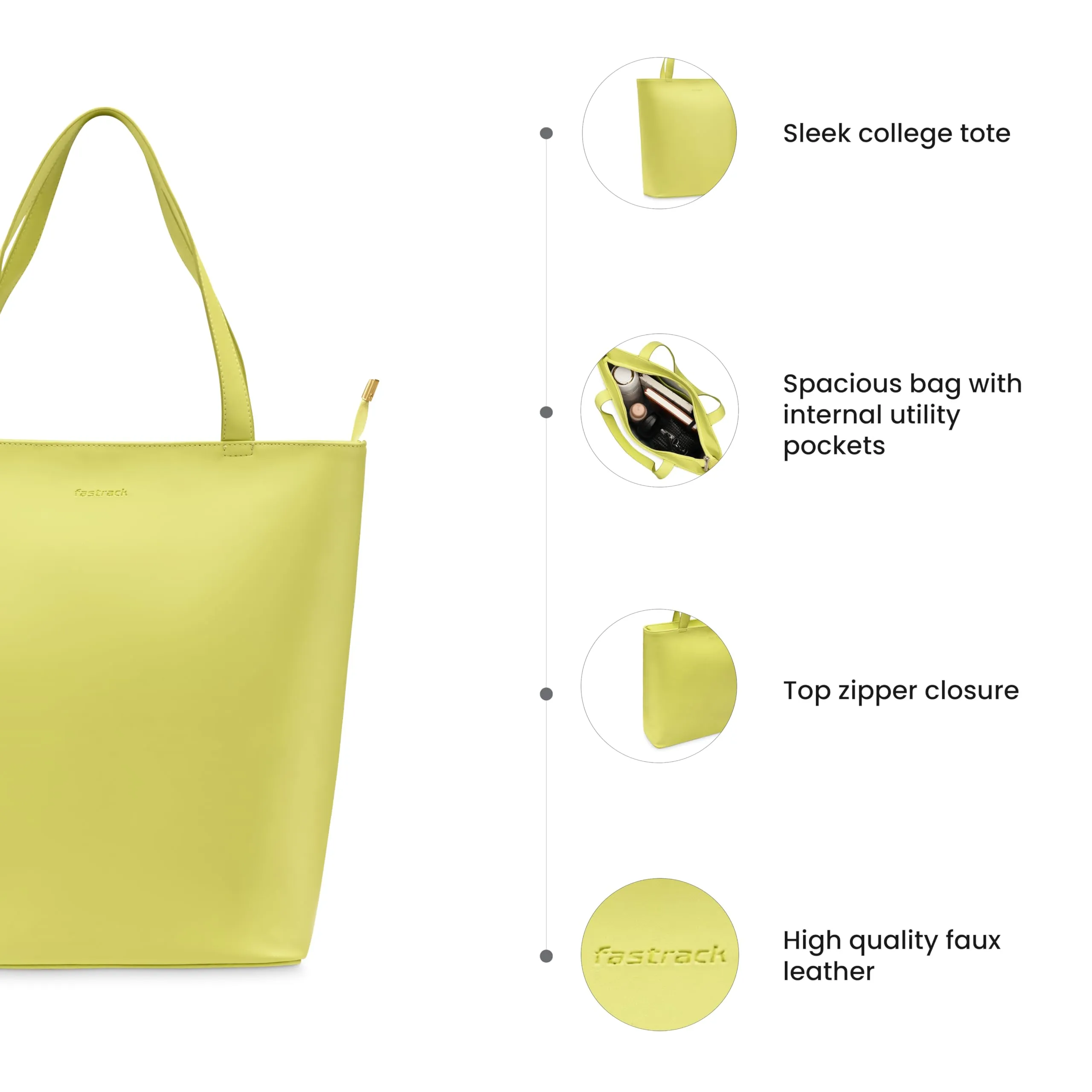 Fastrack Celery Green College Tote Bag for Women