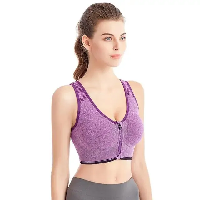 Front Zipper Sports Bra Shock-absorbing Women's Underwear Breathable Without Steel Ring Running Vest Yoga Fitness Bralette