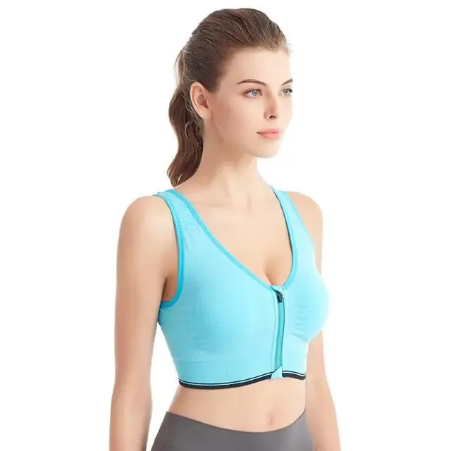 Front Zipper Sports Bra Shock-absorbing Women's Underwear Breathable Without Steel Ring Running Vest Yoga Fitness Bralette