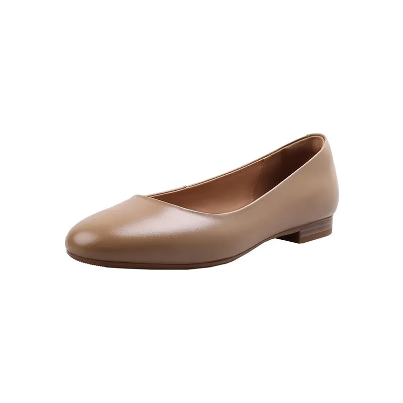 Genuine Leather Slip-on For Women Handmade Round Toe Flats in Black/Apricot/Brown