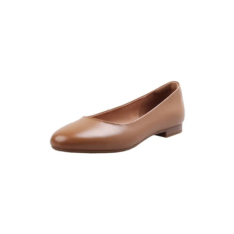 Genuine Leather Slip-on For Women Handmade Round Toe Flats in Black/Apricot/Brown