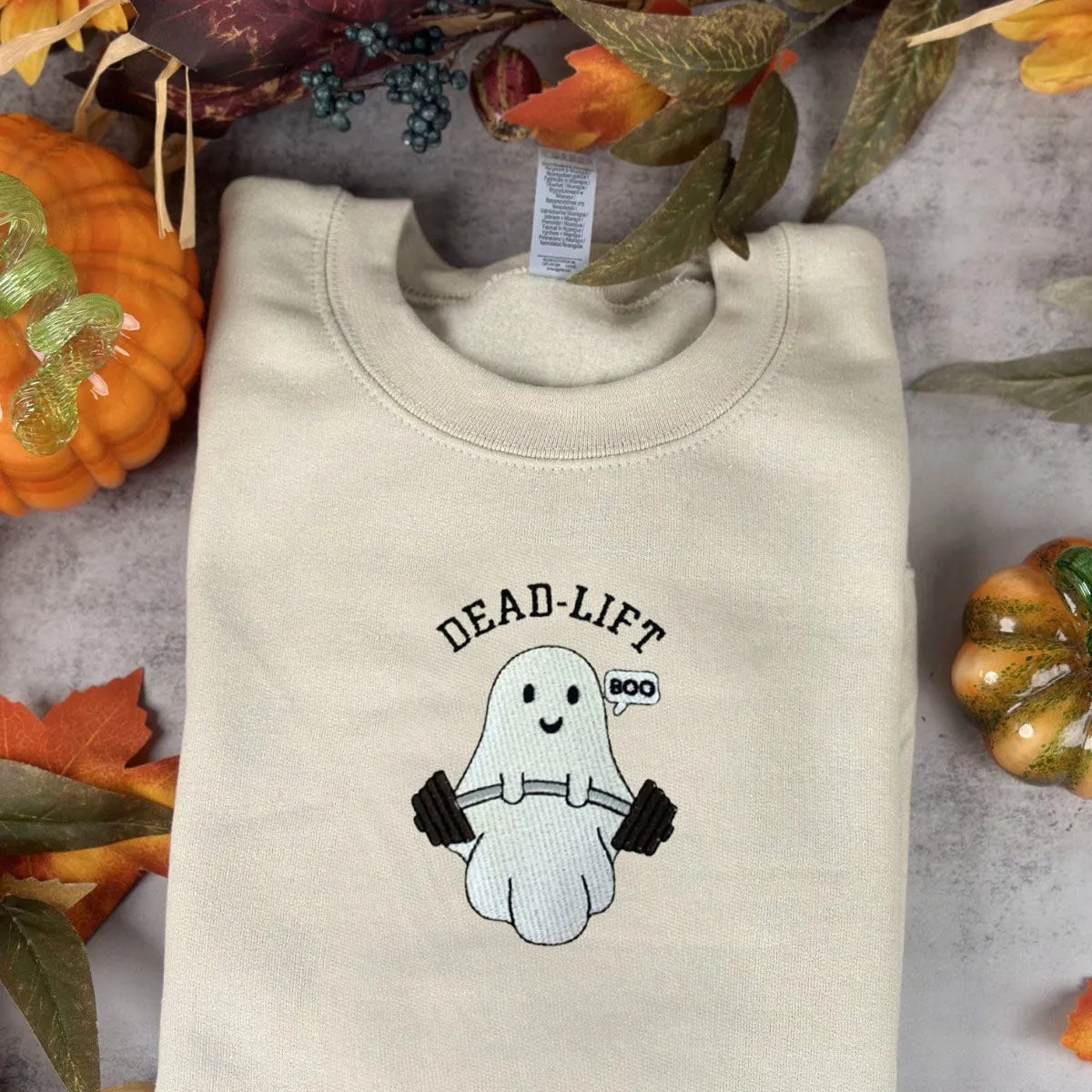 Ghost Gym Dead Lift Halloween Embroidered Sweatshirt or Hoodie