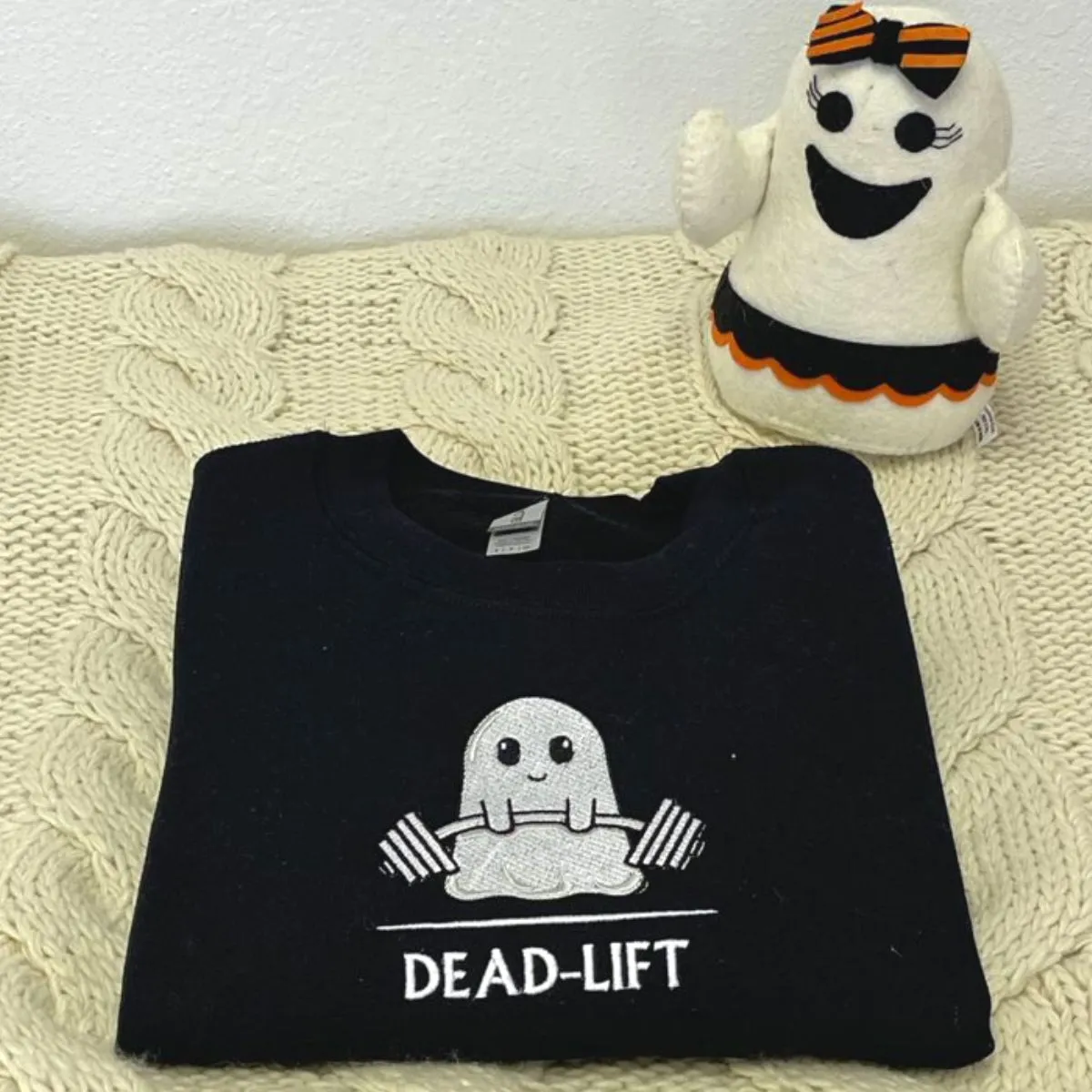 Ghost Gym Dead Lift Halloween Embroidered Sweatshirt or Hoodie