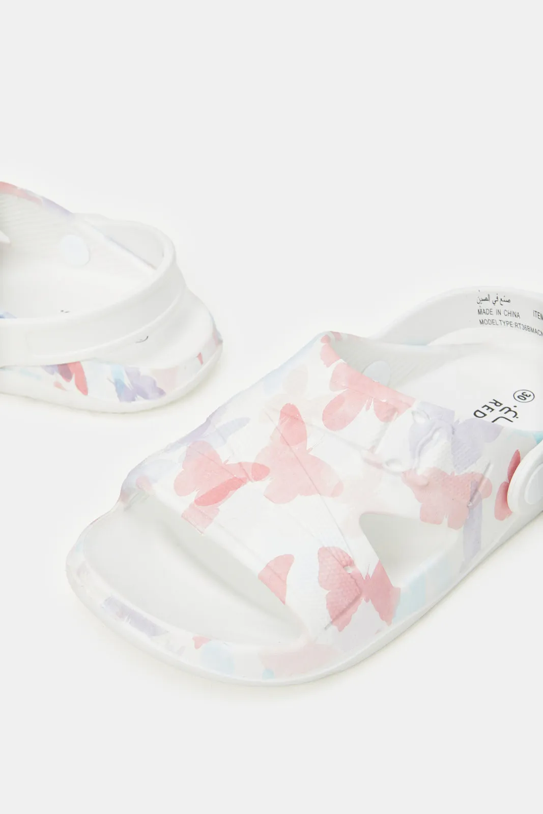 Girls White Butterfly Print Slide