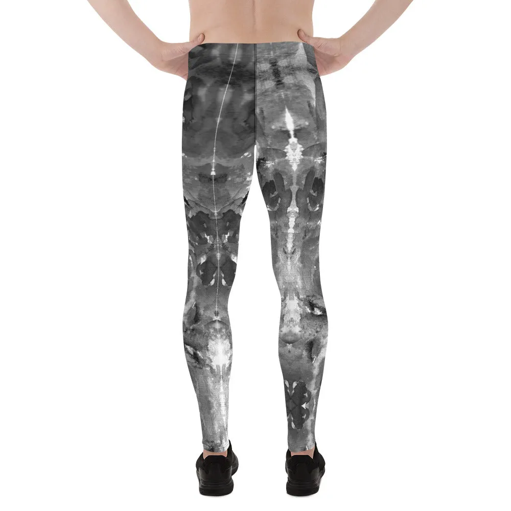 Gray Rose Men's Leggings, Floral Print Abstract Meggings Running Tights-Made in USA/EU