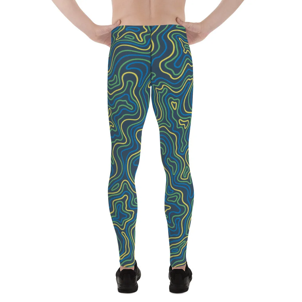 Green Abstract Printed Men's Leggings, Green Yellow Multicolored Abstract Printed Sexy Meggings - Made in USA/EU/MX