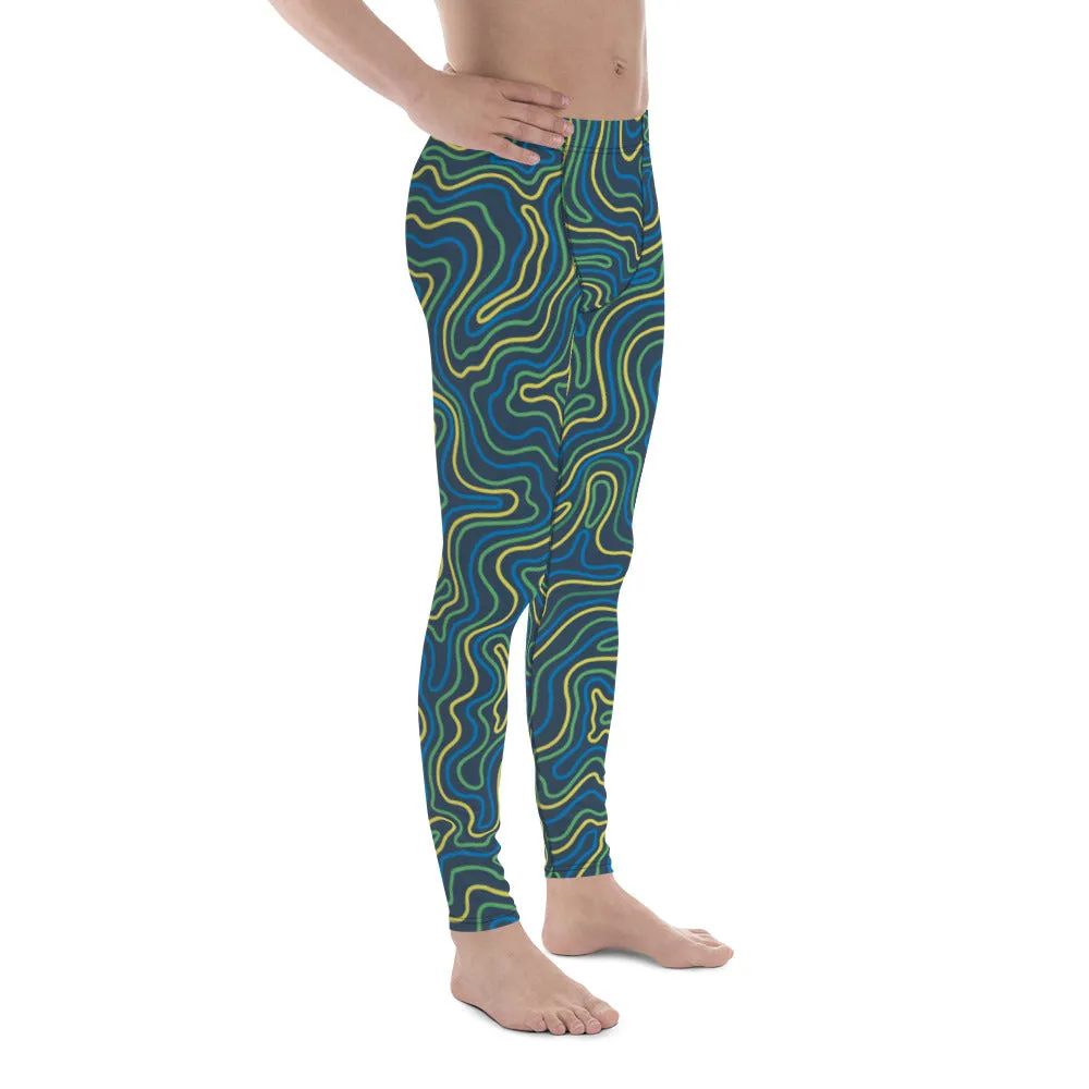 Green Abstract Printed Men's Leggings, Green Yellow Multicolored Abstract Printed Sexy Meggings - Made in USA/EU/MX