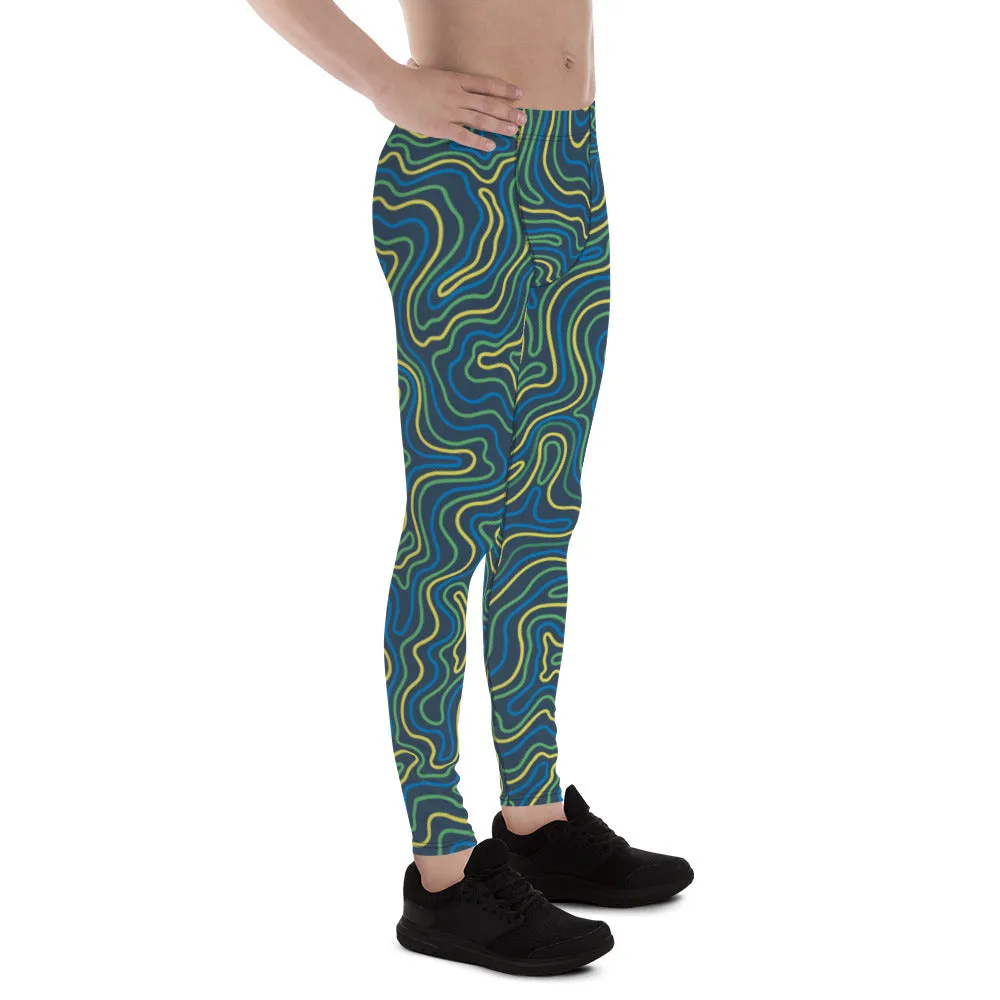 Green Abstract Printed Men's Leggings, Green Yellow Multicolored Abstract Printed Sexy Meggings - Made in USA/EU/MX