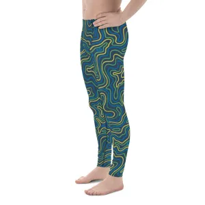 Green Abstract Printed Men's Leggings, Green Yellow Multicolored Abstract Printed Sexy Meggings - Made in USA/EU/MX