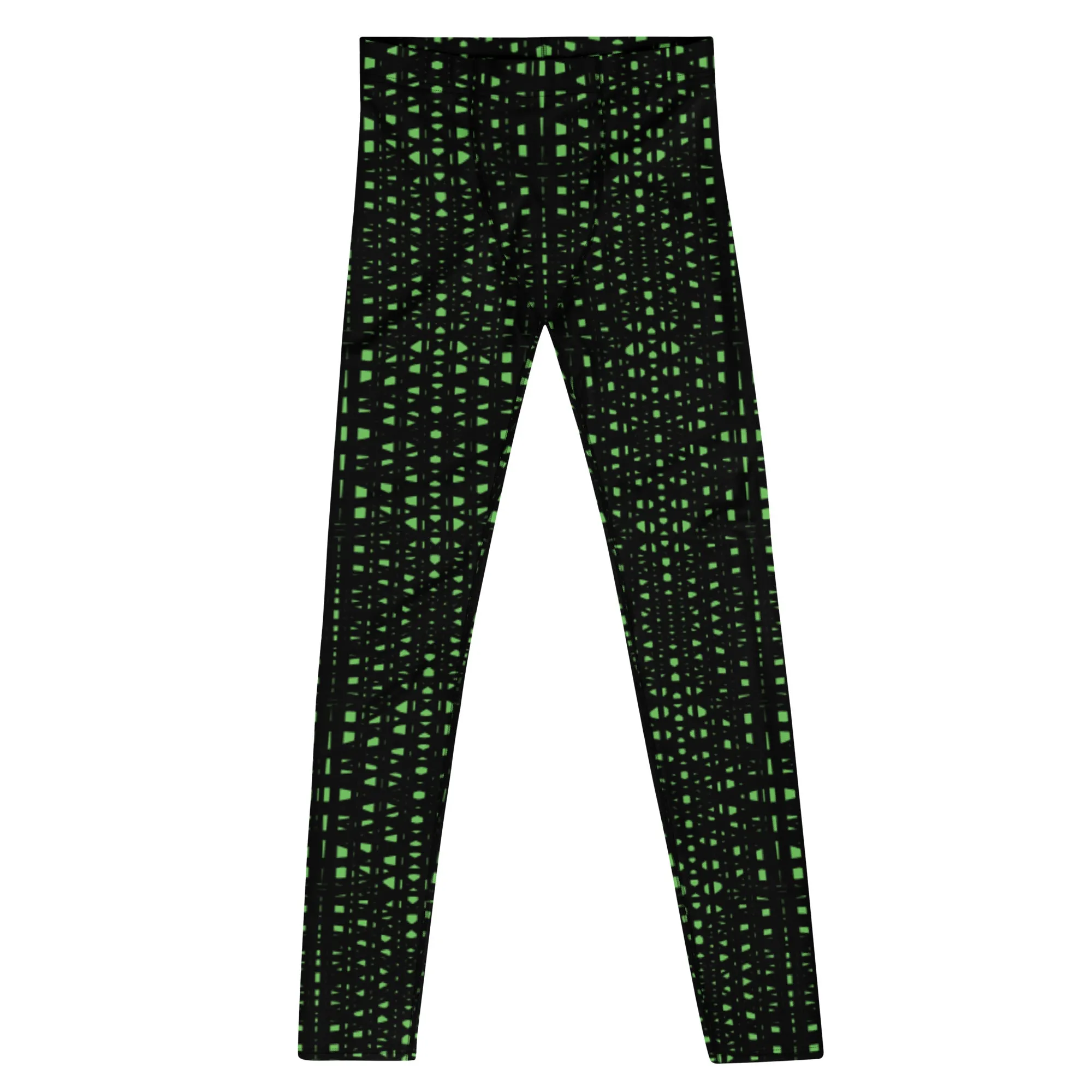 Green Meshed Men's Leggings, Best Premium Meggings Compression Running Tights-Made in USA/EU/MX