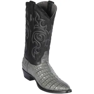 Grey Caiman Belly Round Toe Western Boots