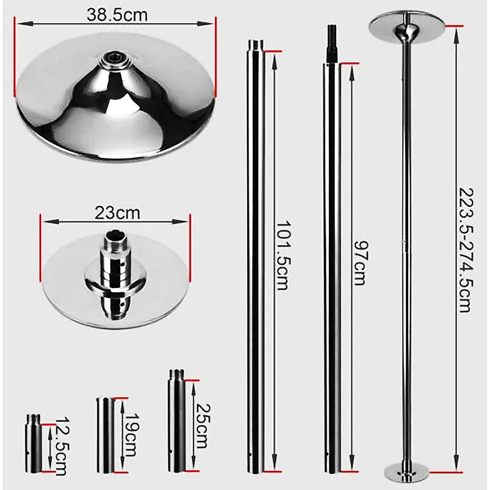 Height Adjustable Static & Spinning Dance Pole, Chrome Finish