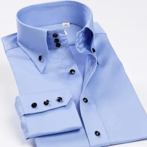 High Collar Shirt Men's Solid Color Long Sleeve Silk Slippery Non Iron Wrinkle Resistant Slightly Elastic Shirt Fashion